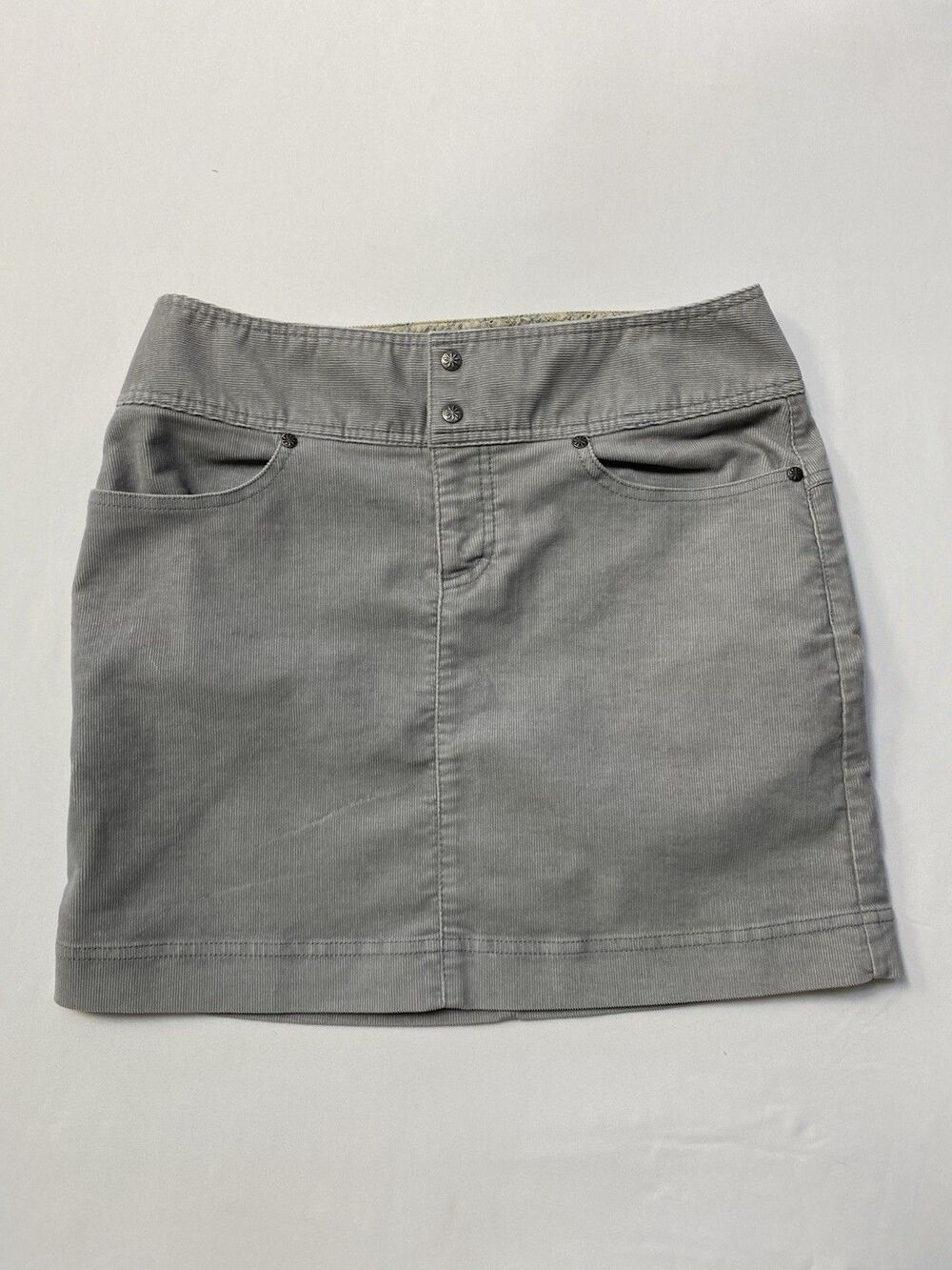 Athleta Fine Corduroy Mini Skirt Gray Paisley Lined Pockets Size 10